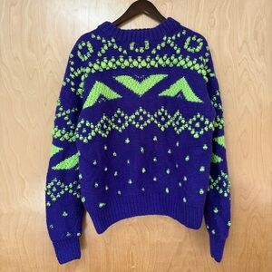 Vintage Obermeyer Crewneck Sweater Purple and Green Nordic Patterns - Size Small
